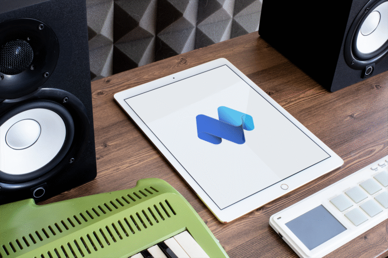 mockup of an ipad pro in a music studio 25613