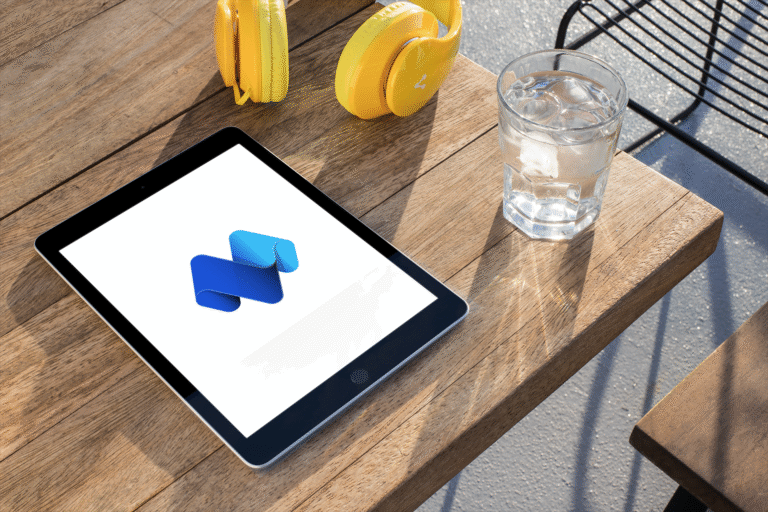 podcast mockup of an ipad lying on a wooden table 24722